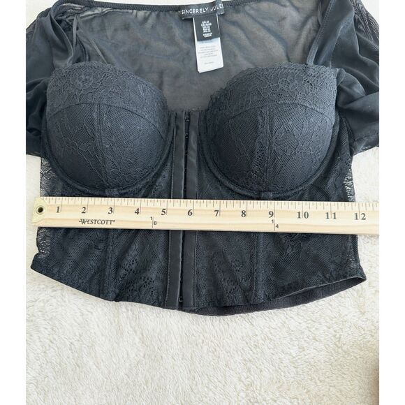 Sincerely Jules Junior's Lace Corset Top Size M Black Long Sheer Sleeves - Picture 10 of 10